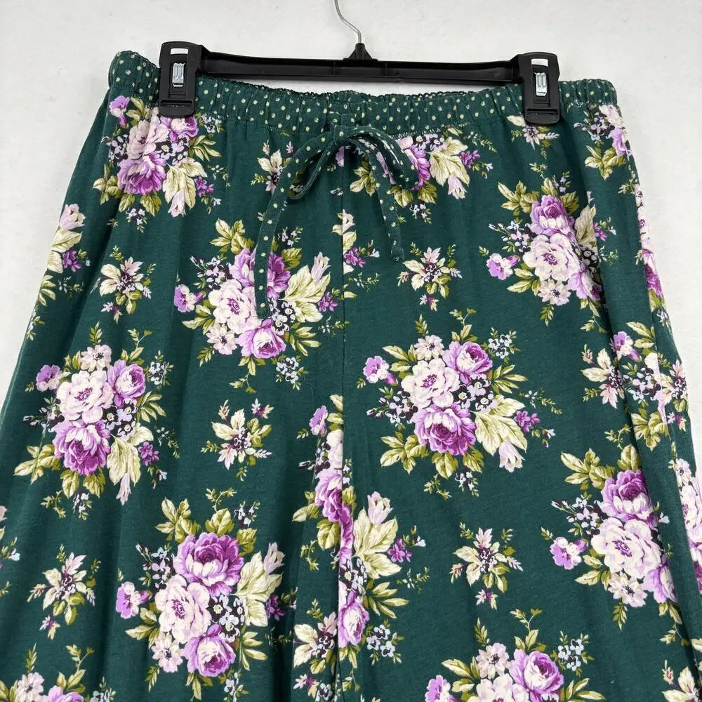 Carole Hochman 2 Piece Pajama Set Size M Green‎ Floral Heavenly Soft Sleepwear